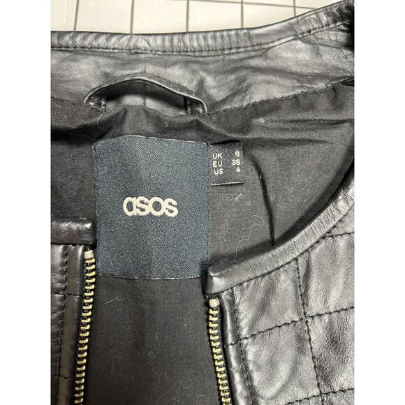 Asos Women's Black Genuine 100% Leather Quilted Jacket 4 Zipper Cuffs - Picture 6 of 9